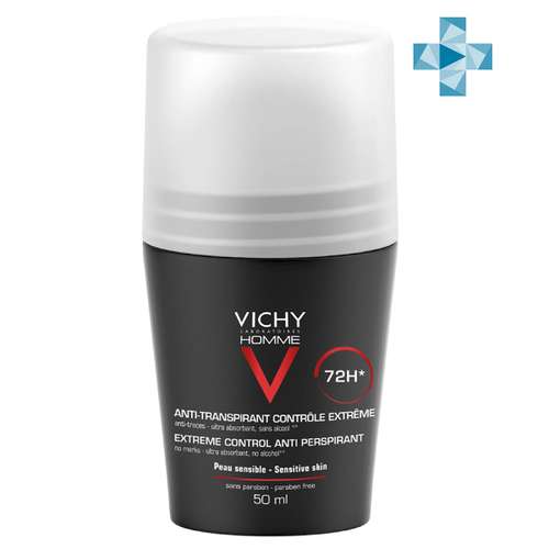 VICHY Дезодорант-шарик мужской 72ч Против избыточного потоотделения, 50 мл, VICHY