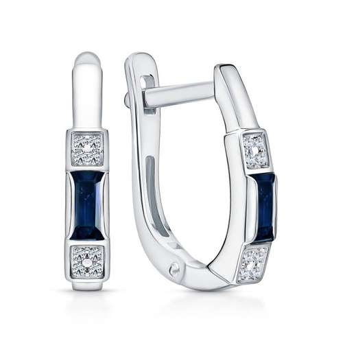 Золотые серьги с бриллиантами природными и сапфирами выращенными