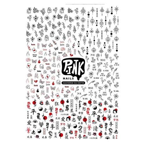 P.INK Слайдеры для ногтей Цветы, восток, красно-черный