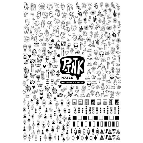 P.INK Слайдеры для ногтей Лица, цветы, геометрия