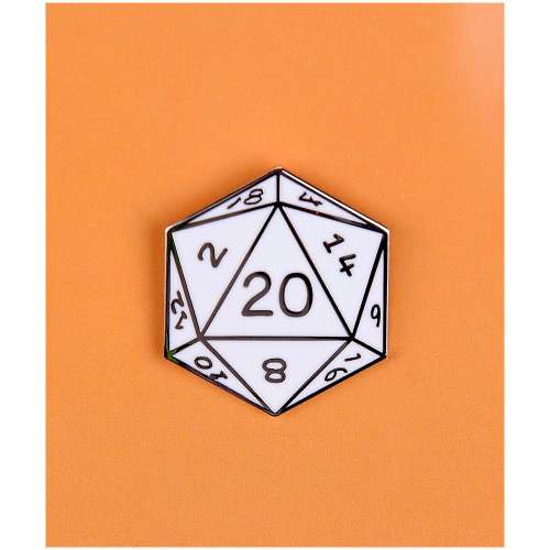 Фирменный мерч, Значок металлический D20 белый