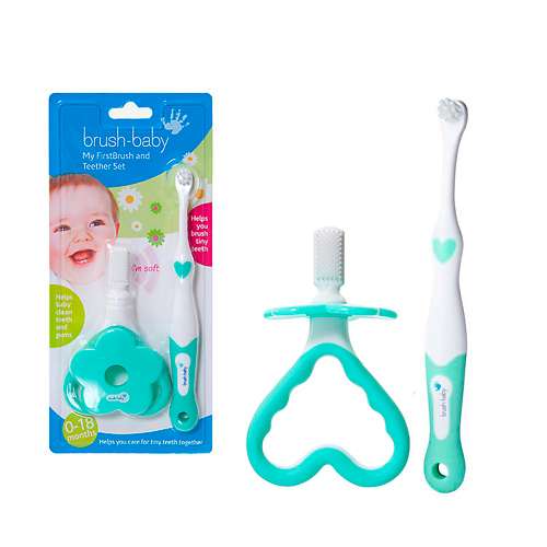 BRUSH-BABY Набор зубных щеток FirstBrush and Teether Set с рождения