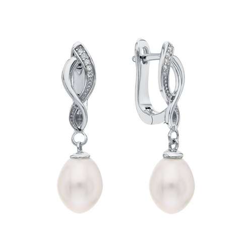 Серьги из серебра с фианитами и жемчугом