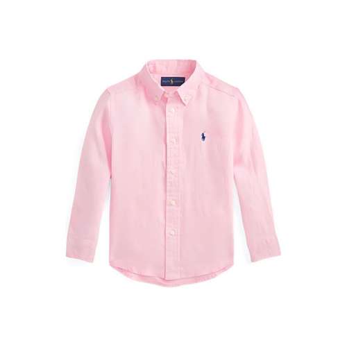Polo Ralph Lauren Однотонная Повседневная Рубашка с Логотипом Бренда Осенний Разборный Обруч для Девочек Розового Цвета