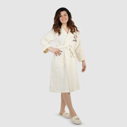 Халат женский Asil sauna beige xxxl вафельный с капюшоном