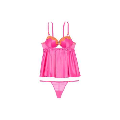 Victoria's Secret Very Sexy Tease Сатин PUSH Вверх Babydoll P Pajama Комплект волшебных цветов Женский Розовый