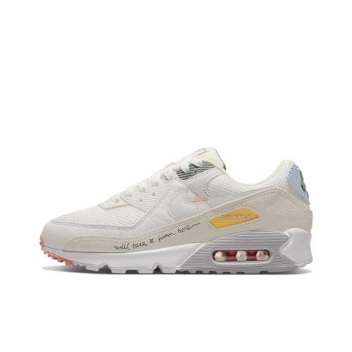 Nike Air Max 90 Текстиль Кожа Низкие Кроссовки для Бега и Марафонов Женские Серый Белый Желтый