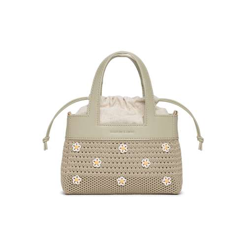CHARLES&KEITH Летняя сумка-тоут с цветочным плетением из PU, серо-оливковый