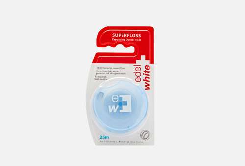 зубная нить, 25м | edel+white | Waxed Mint-Flavoured Expanding Superfloss