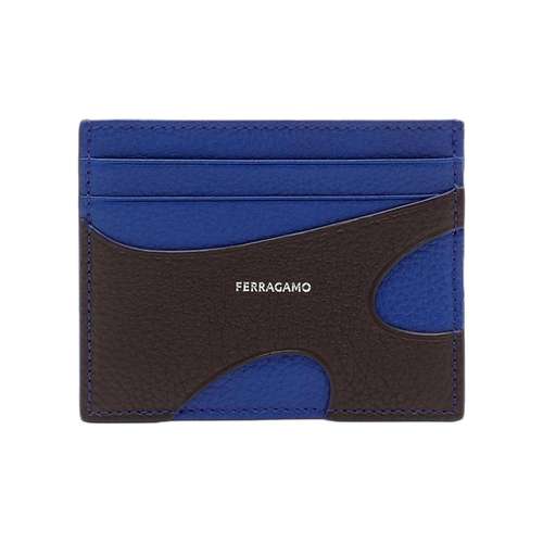 FERRAGAMO Логотип бренда Hammered Текстура Телячья кожа Держатель для карт Мужской Лазурит