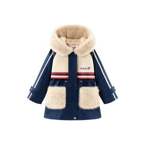 Disney PARKA Пальто с капюшоном утолщенное и с флисовой подкладкой мультяшный принт длинные рукава темно-синий