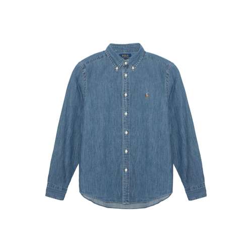 Polo Ralph Lauren Однотонные Джинсовые Рубашки для Подростков Весенние Осенние Синий