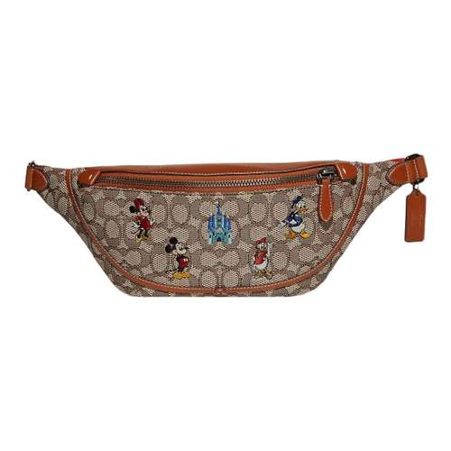 COACH X DISNEY Коллаборация Ткань с кожаными вставками Одно плечо Слинг-сумка Сумка на пояс Большая Мужская Хаки