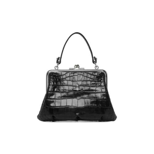 Vivienne Westwood Сумка-пельмень из телячьей кожи с застежкой в виде поцелуя и рельефным сферическим медальоном Granny Frame, обычный размер, женская, черный