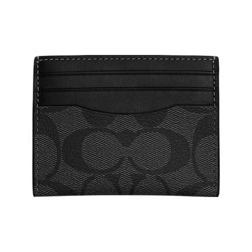 COACH Card Case Покрытие Холст с Тонкой Телячьей Кожей Держатель для Карт Мужской Серый Черный