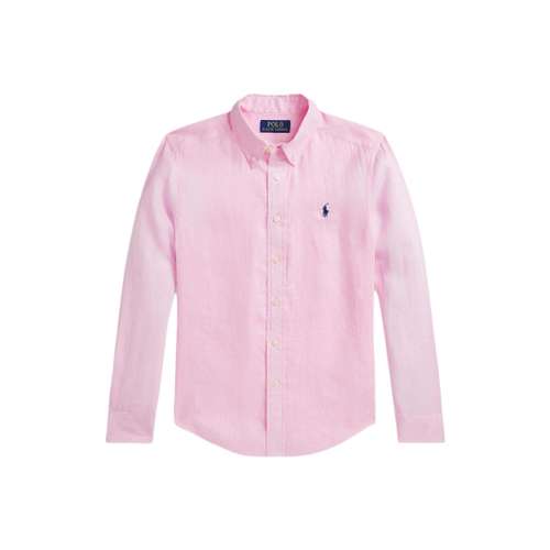 Polo Ralph Lauren Однотонная рубашка с логотипом бренда осенняя с разборным обручом детская розовая