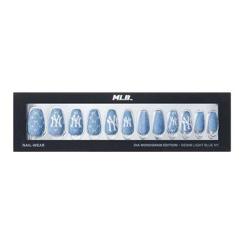 MLB Diamond Monogram Коллекция False Nail Короткий Квадрат And Круглый Джинсово-синий Деним Графитовый синий Smudge