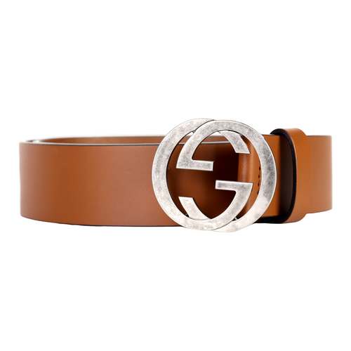 GUCCI INTERLOCKING Ремни из коровьей кожи Мужской Коричневый Ширина 3,5 см