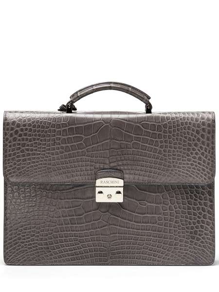Портфель из кожи крокодила, RASCHINI, USXIII1020503/GREY