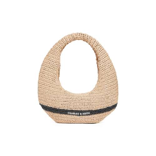 CHARLES&KEITH Плетеная сумка через плечо для пляжа, полиуретан/искусственная кожа, большой размер, женская, бежевый