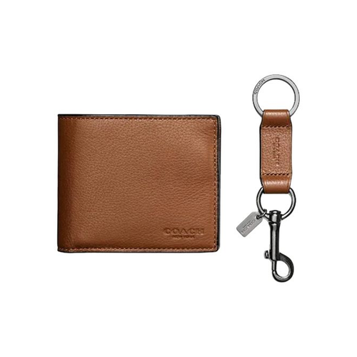 COACH Компактный кожаный кошелек для карт мужской коричневый