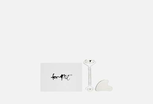 Набор массажеров для лица: роллер + гуаша | FOR ME by gold apple | Double-sided steel facial roller & steel gua sha