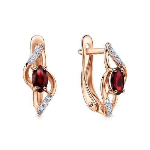 Золотые серьги с фианитами и гранатами природными