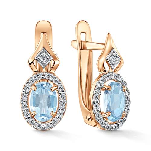 Золотые серьги с топазами Sky и фианитами