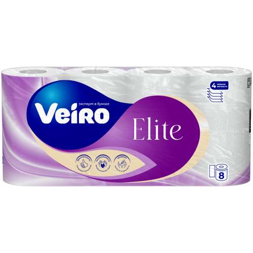 Бумага туалетная Veiro Elite Extra 4 слоя 8 рулонов белая