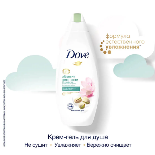 Крем-гель для душа Dove Объятия нежности, фисташка и магнолия для атопиков, гипоаллергенный, без сульфатов, увлажняющий, 250 мл
