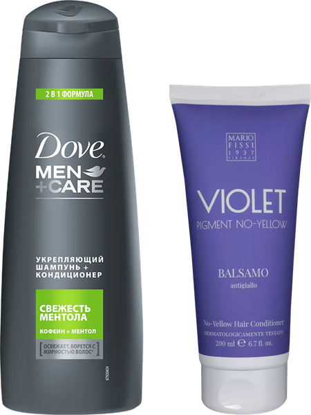 Набор 2 в 1 Шампунь Dove Men+care Укрепляющий, свежесть ментола + Кондиционер MARIO FISSI 1937 Funzionale Violet Pigment