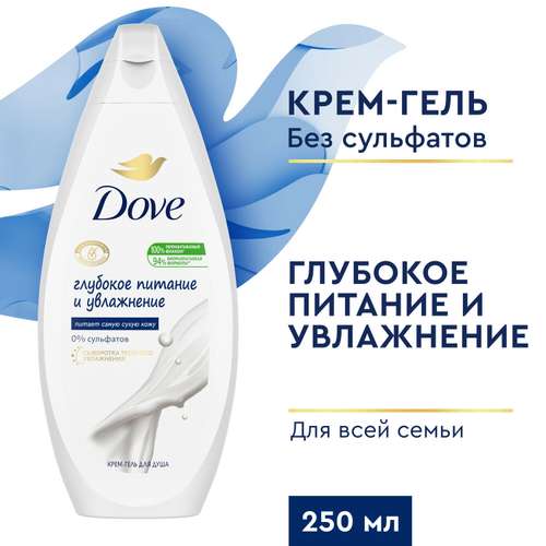 Крем-гель для душа Dove Глубокое питание и увлажнение для атопиков, гипоаллергенный, без сульфатов, увлажняющий, 250 мл