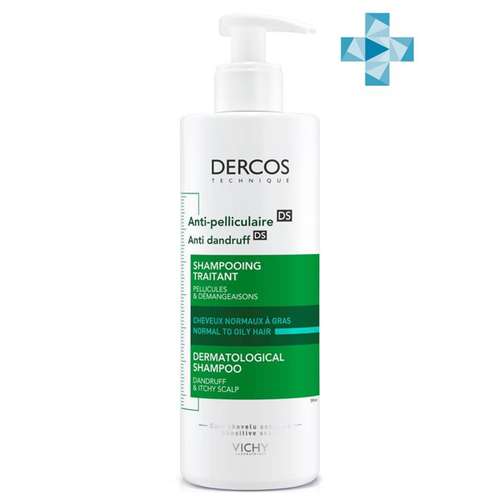 VICHY Dercos Интенсивный Шампунь-уход против перхоти для жирных и нормальных волос, 390 мл, VICHY