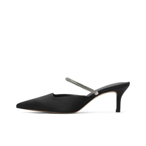 CHARLES&KEITH Заостренный носок Сумка с цепочкой Можно носить снаружи Высокий каблук (5-8 см) Müller Композитная подошва Сандалии / Тапочки 6,2 см Женский BLACK TEXTURED Черный текстурированный/Silver Серебристый