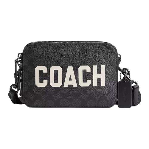 COACH Charter Покрытый холст Сумка через плечо Маленькая Мужская Угольный Черный