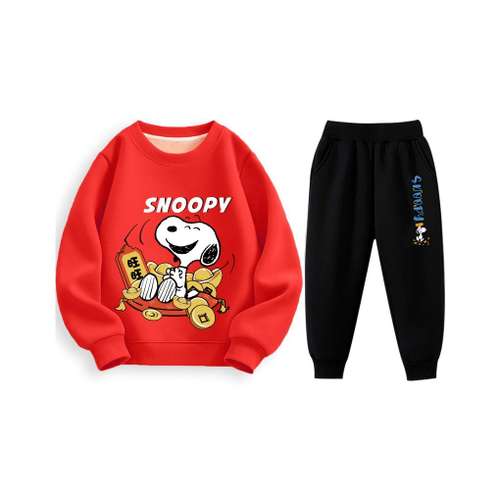 SNOOPY Повседневная спортивная одежда с флисовой подкладкой термическая удобная мягкая 2 предмета волшебный цвет детский