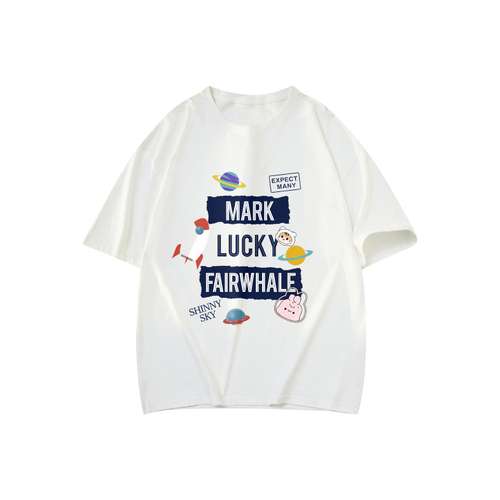 FAIRWHALE Luxury Streetwear Fashion Буква Мультяшный Принт Пуловер Свободный крой Универсальный Короткий Рукав Т-рубашка Детская