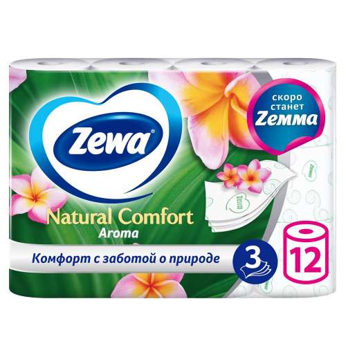 Бумага туалетная Zewa Natural comfort Aroma 3 слоя 12 рулонов