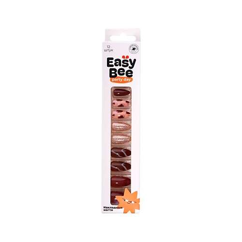EASYBEE Набор накладных ногтей с клеевыми стикерами NAIL DAY Brown Gold