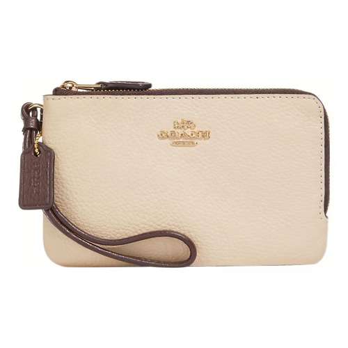 COACH Double Zip Wallet Полированная кожа с эффектом галечного покрытия Клатч Браслет Сумка Маленькая Женская
