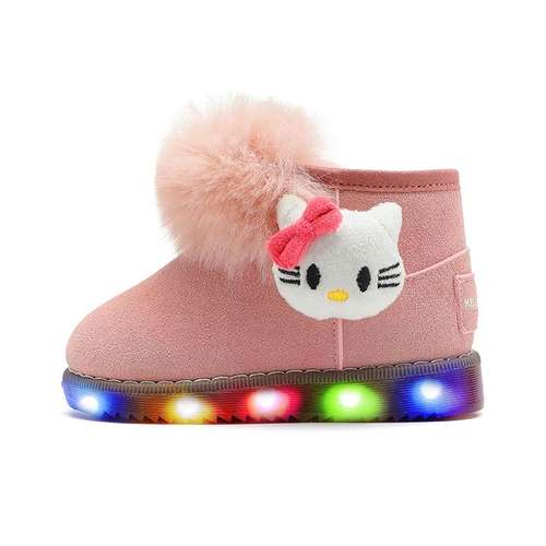 Sanrio Хелло Китти Аниме Мультяшный Милый Удобный с подсветкой Универсальный Технология амортизации Модный Привлекательный Повседневный Термозащитный Баланс Легкий Амортизация Противоскользящий Анти-удар Мид-топ Детский Зимние ботинки Унисекс