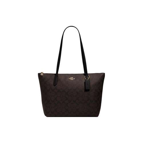 COACH Zip Top Tote PVC Тоут Сумка Сумка для покупок Сумка на плечо Большая Женская Темно-Коричневая