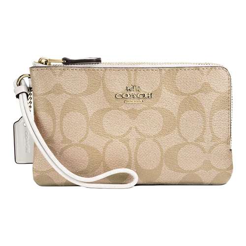 COACH Corner Zip Покрытый холст Маленькая сумка-клатч Маленькая Женская Светлый хаки и Белый