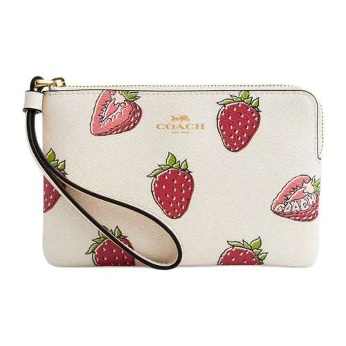 COACH Corner Zip Кожа Клатч Маленький Женский Мел и Красный