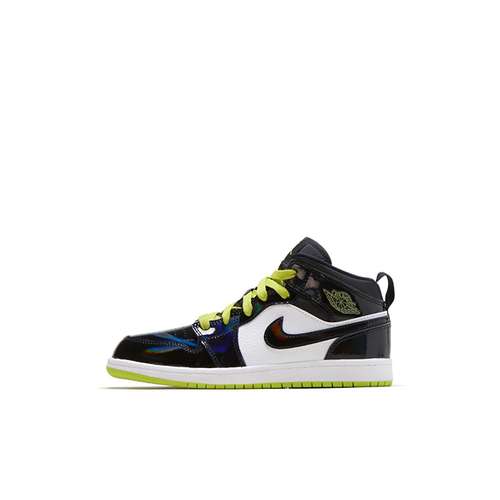 Jordan Air Jordan 1 MID SE Амортизация Устойчивый к износу Дышащий Верх для детей Баскетбольные кроссовки Черный Зеленый