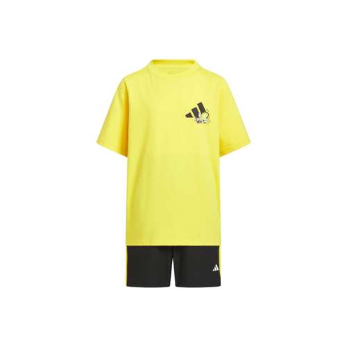 Adidas Повседневная Спортивная Одежда Графический Т-Shirt Комплект Magic Цветы Желтый Черный Детский Возраст 3-7 Лет