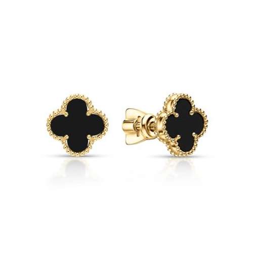 Золотые серьги с ониксом природным