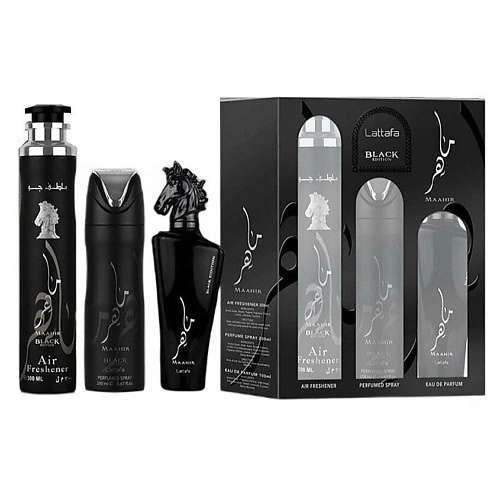 LATTAFA Парфюмерный набор  Maahir Black Edition Парфюм+Спрей для тела+Освежитель