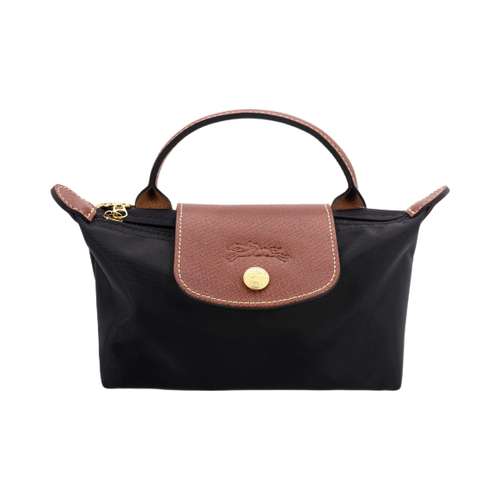 LONGCHAMP Le Pliage Переработанный холст с кожей Комбинированный клатч Сумка Мини Женский Черный