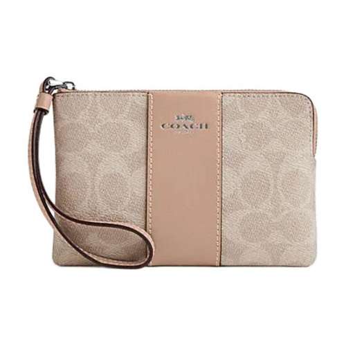 COACH Corner Zip Искусственная кожа Спилок коровья кожа Обхват запястья Сумка-клатч Маленький Женский Тауповый